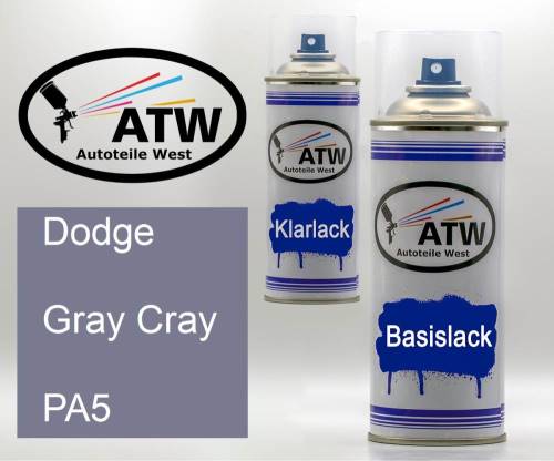 Dodge, Gray Cray, PA5: 400ml Sprühdose + 400ml Klarlack - Set, von ATW Autoteile West.